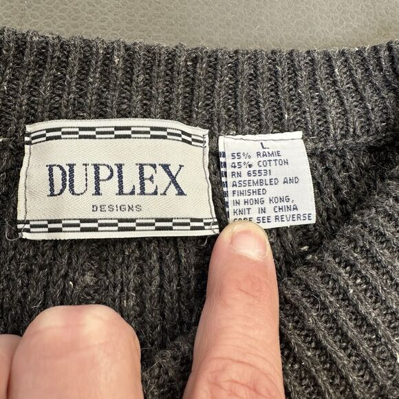 Vintage 90s Duplex Designs Men's Crewneck Sweater Size Large Grey Heavy Charity - Picture 6 of 12